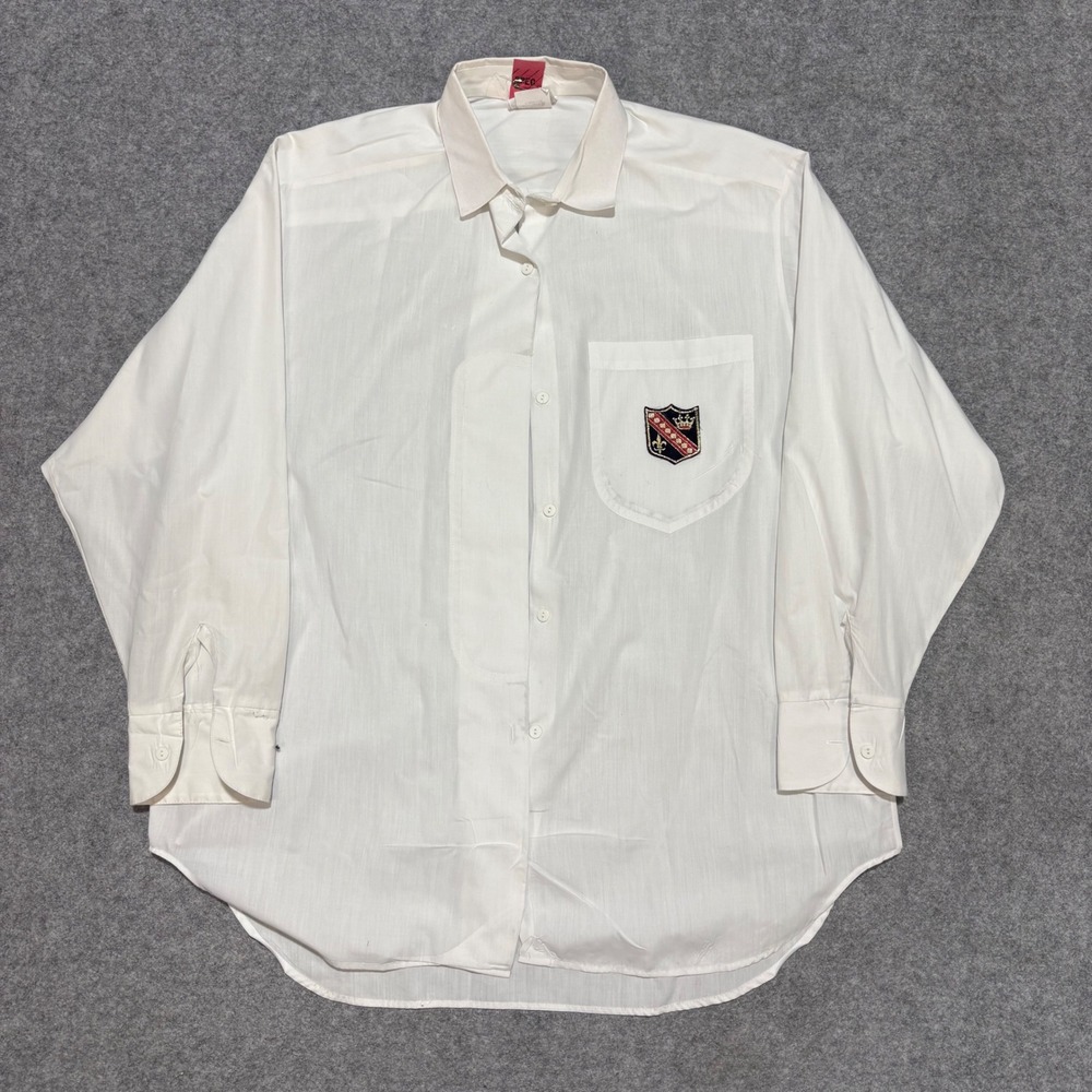 Langtry Ltd Mens White Button Down Shirt Crest Patch Long Sleeve Size M/L